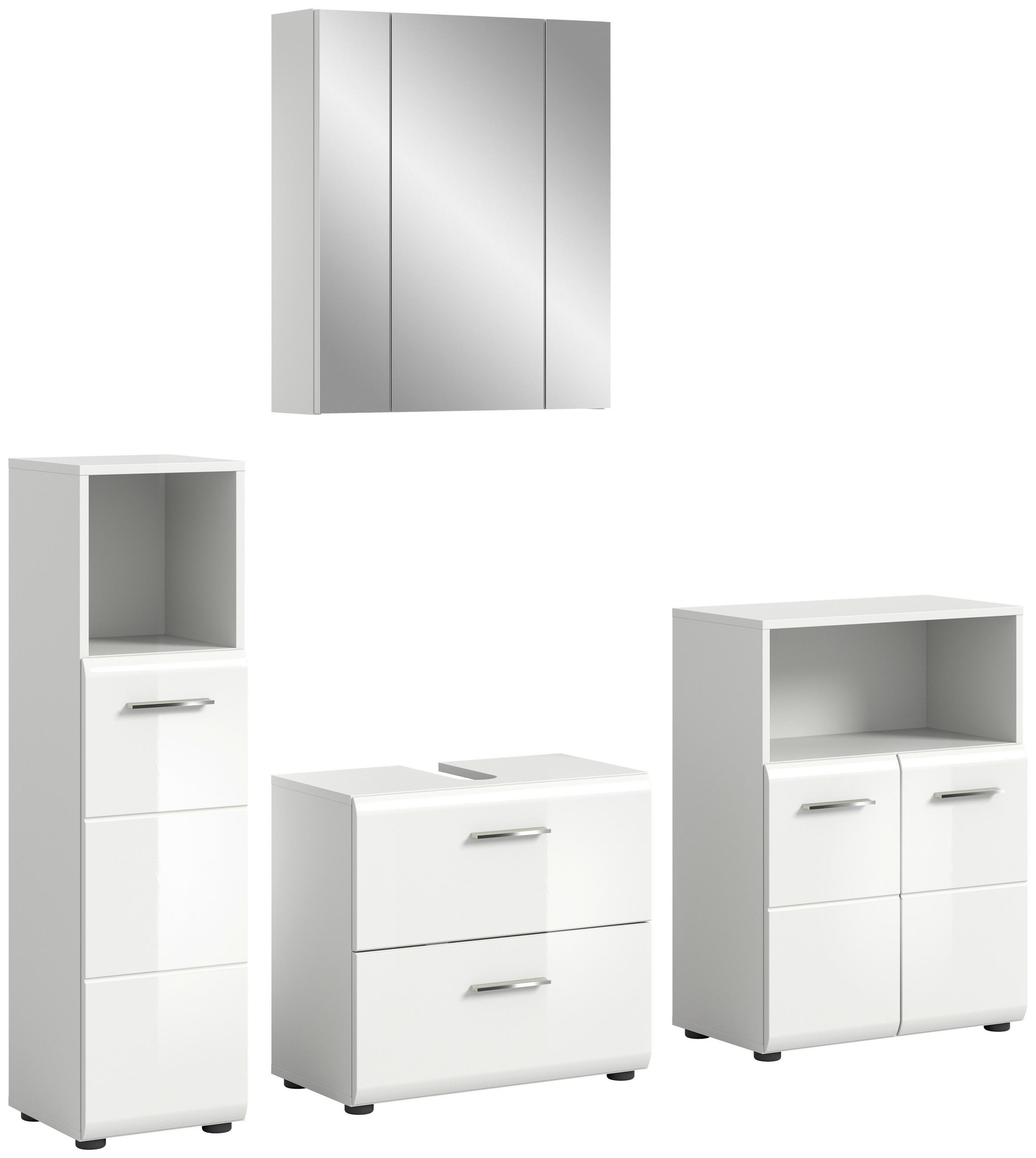 BADEZIMMER 4-teilig  in 150 cm  - Weiß Hochglanz/Silberfarben, MODERN, Glas/Holzwerkstoff (150cm) - MID.YOU