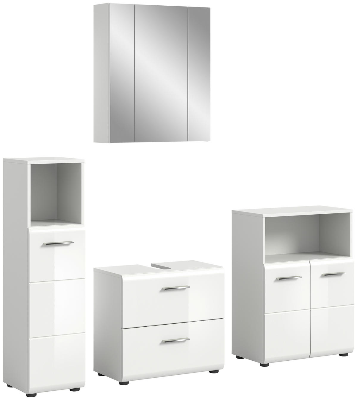 BADEZIMMER 4-teilig  in 150 cm  - Weiß Hochglanz/Silberfarben, MODERN, Glas/Holzwerkstoff (150cm) - MID.YOU