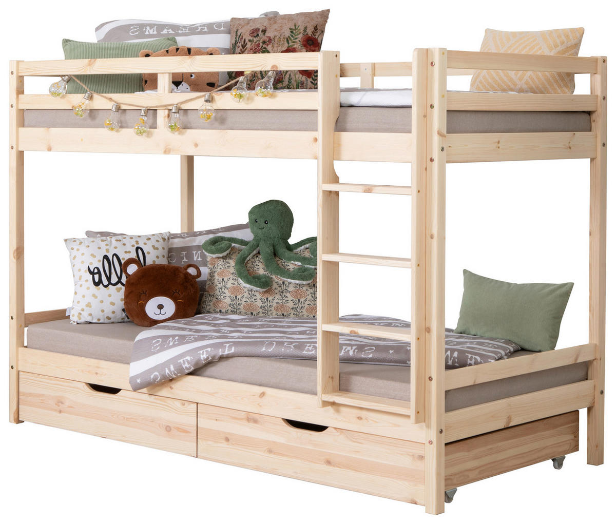 ETAGENBETT 90/200 cm,  in Naturfarben, Absturzsicherung, Bettschublade  - Naturfarben, MODERN, Holz (90/200cm) - MID.YOU