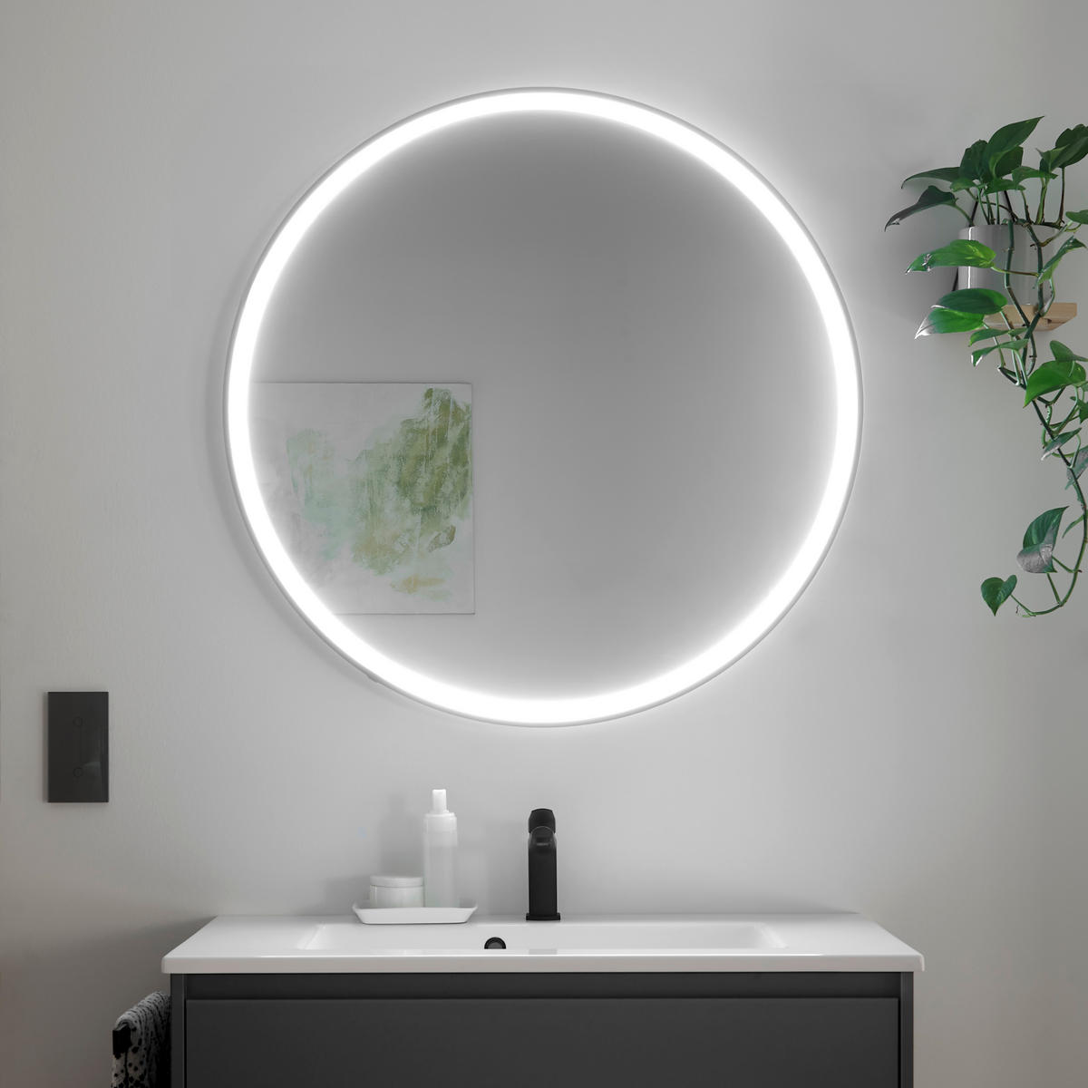 BADEZIMMER 3-teilig  in 92 cm  - Weiß/Grau, Design, Holzwerkstoff/Stein (92cm) - Musterring