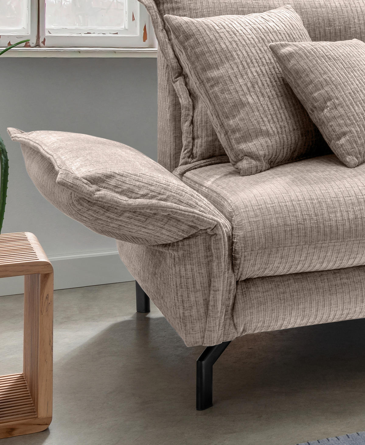 ECKSOFA in Mikrofaser Beige  255/180 cm  - Beige/Schwarz, Design, Textil/Metall (255/180cm) - Livetastic