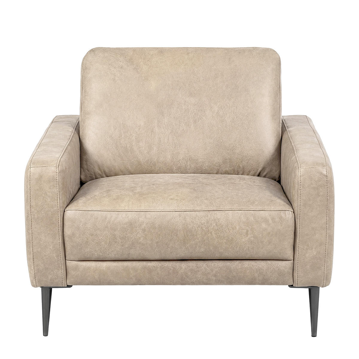 SESSEL 88/85/92 cm  in Lederlook Echtleder Creme  - Schwarzchrom/Creme, Design, Leder/Textil (88/85/92cm) - Livetastic