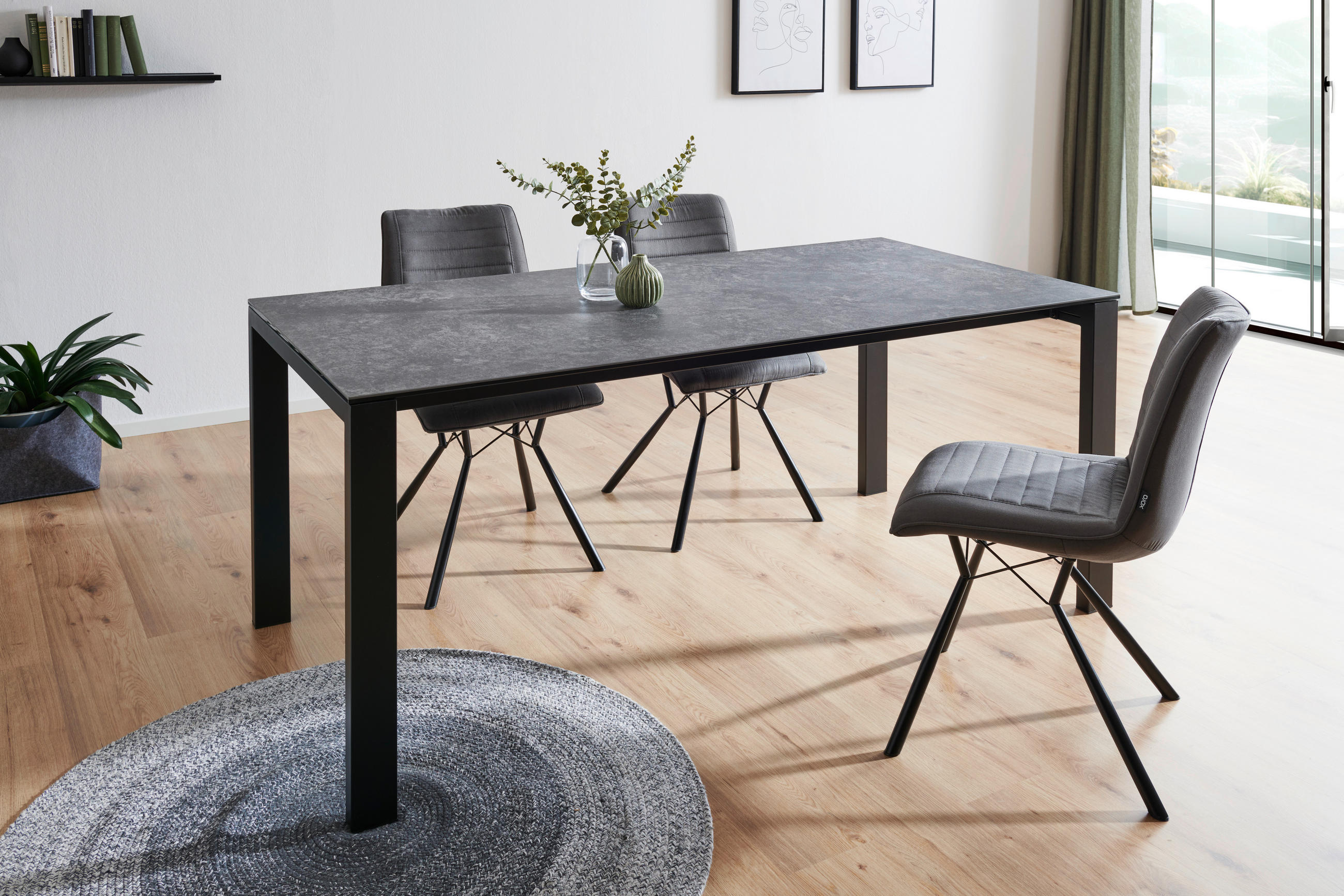 JÍDELNÍ STŮL, černá, tmavě šedá, 180/90/75 cm - černá/tmavě šedá, Moderní, kov/keramika (180/90/75cm) - Livetastic