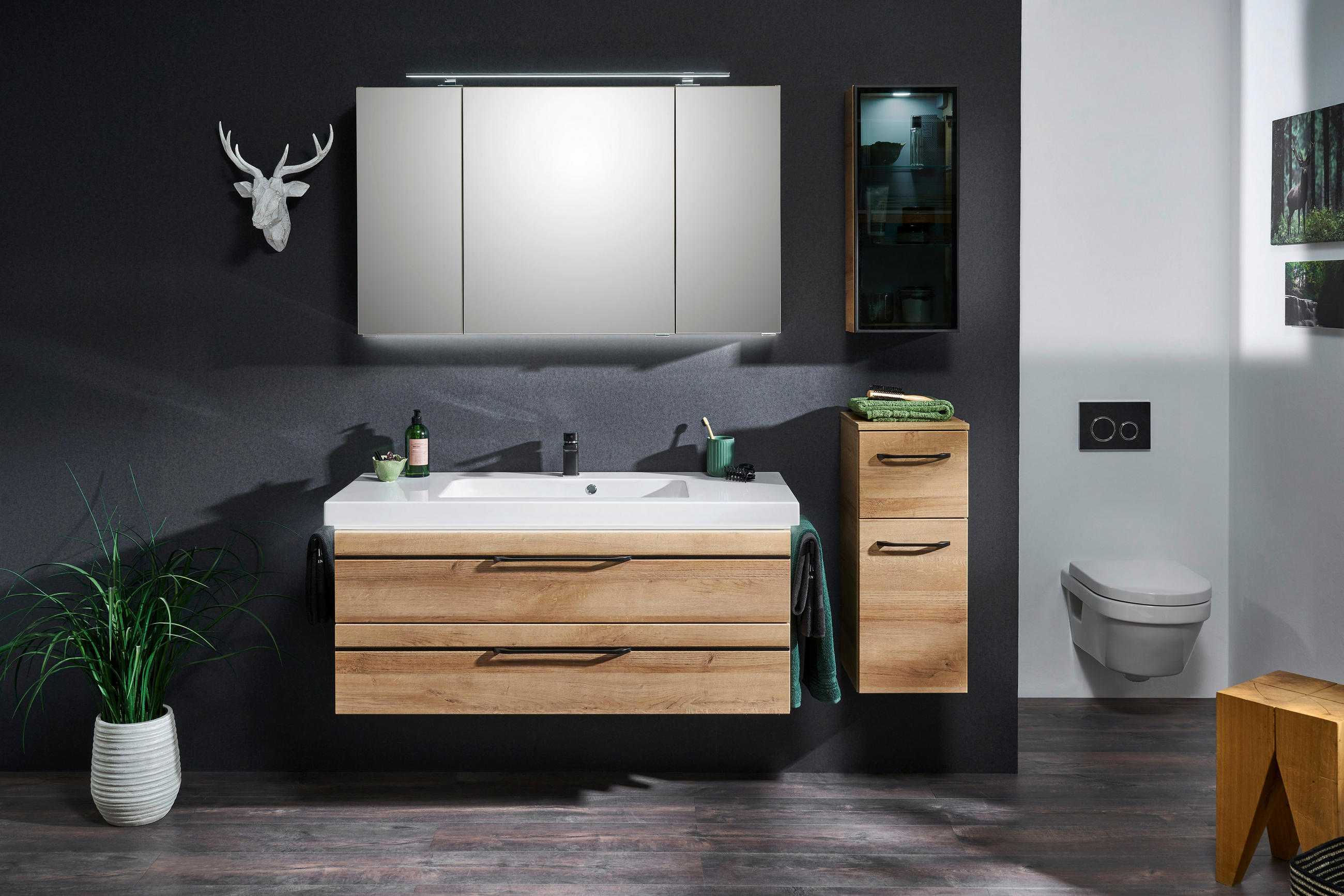 SPIEGELSCHRANK 120/70,3/17 cm  - Chromfarben/Eichefarben, MODERN, Glas/Holzwerkstoff (120/70,3/17cm) - Sadena