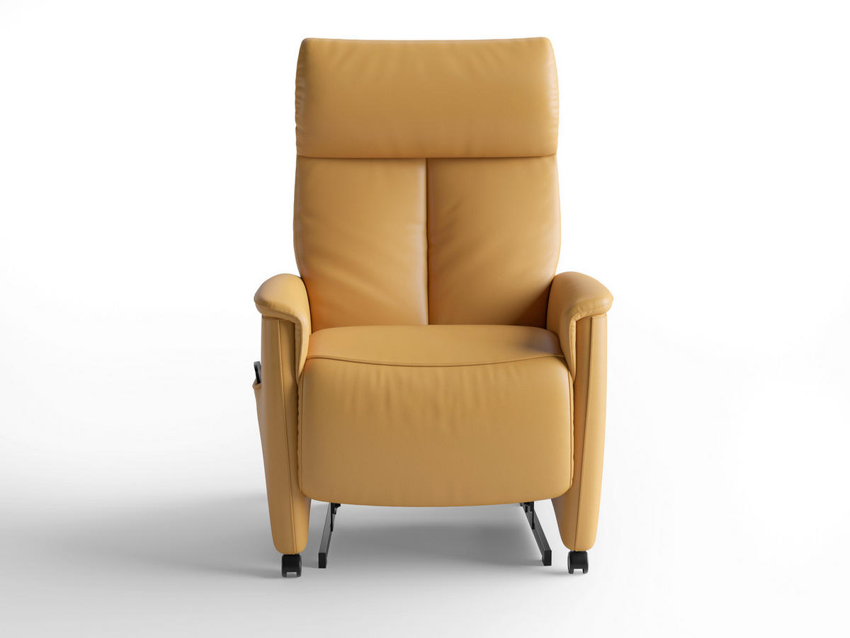 RELAXSESSEL TV CREMONA COMFORT E L3 Echtleder Kopfteilverstellung, Fußteilverstellung, Rücken echt    - Currygelb/Schwarz, Basics, Leder/Kunststoff (76/114/84cm) - Sit & More