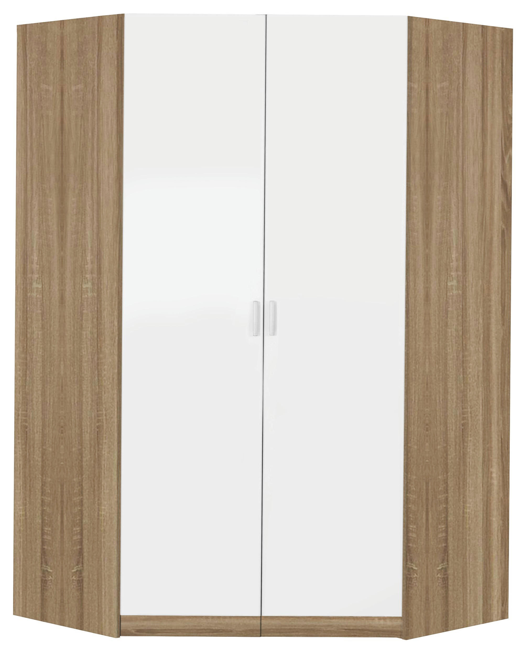 Begehbarer Eckschrank in Weiß, Eichefarben