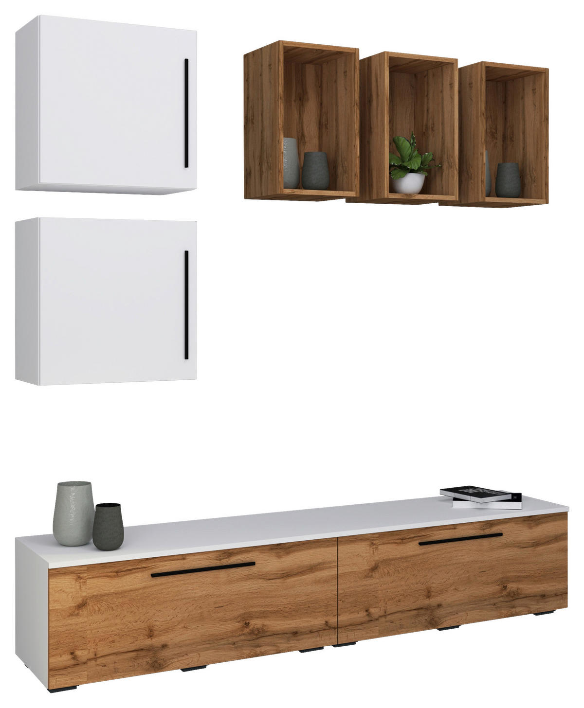 WOHNWAND  in Weiß, Honigeiche  190/200/40 cm  - Honigeiche/Schwarz, MODERN, Holzwerkstoff/Kunststoff (190/200/40cm) - MID.YOU