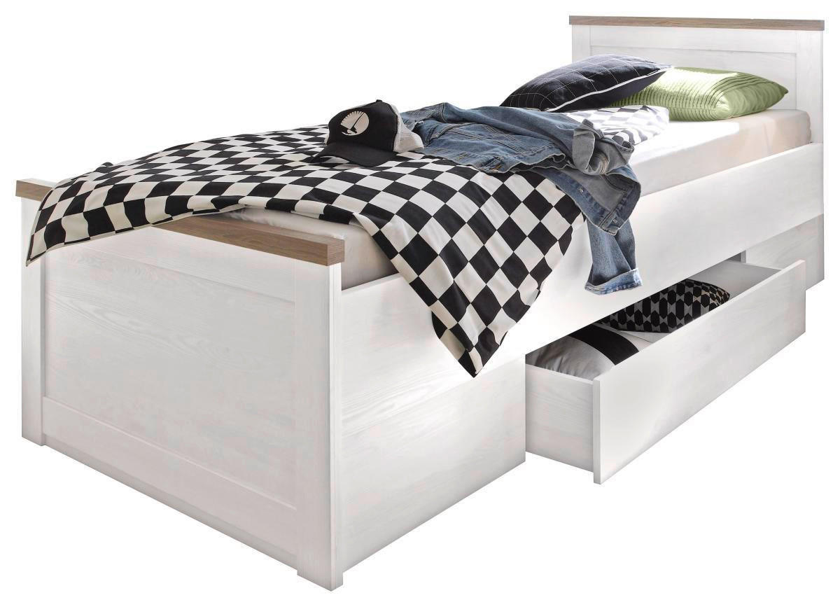 STAURAUMBETT 90/200 cm  in Weiß, Trüffeleichefarben  - Trüffeleichefarben/Weiß, LIFESTYLE, Holzwerkstoff (90/200cm) - Carryhome