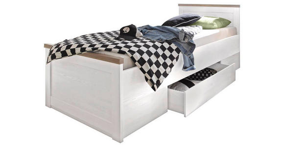 STAURAUMBETT 90/200 cm in Weiß, Trüffeleichefarben - Trüffeleichefarben/Weiß, LIFESTYLE, Holzwerkstoff (90/200cm) - Carryhome