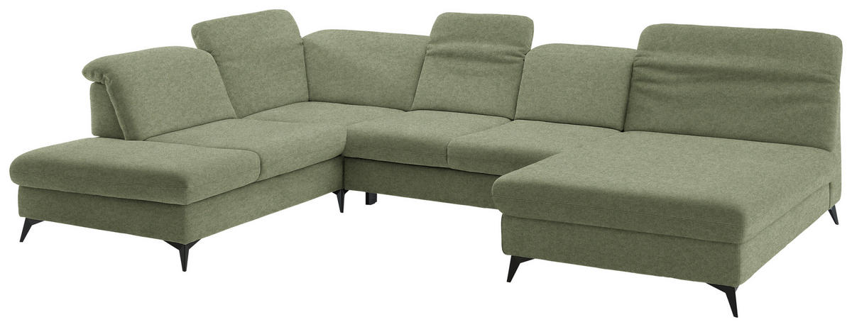 WOHNLANDSCHAFT Chenille Olivgrün  - Schwarz/Olivgrün, Design, Textil/Metall (255/369/198cm) - Beldomo Style