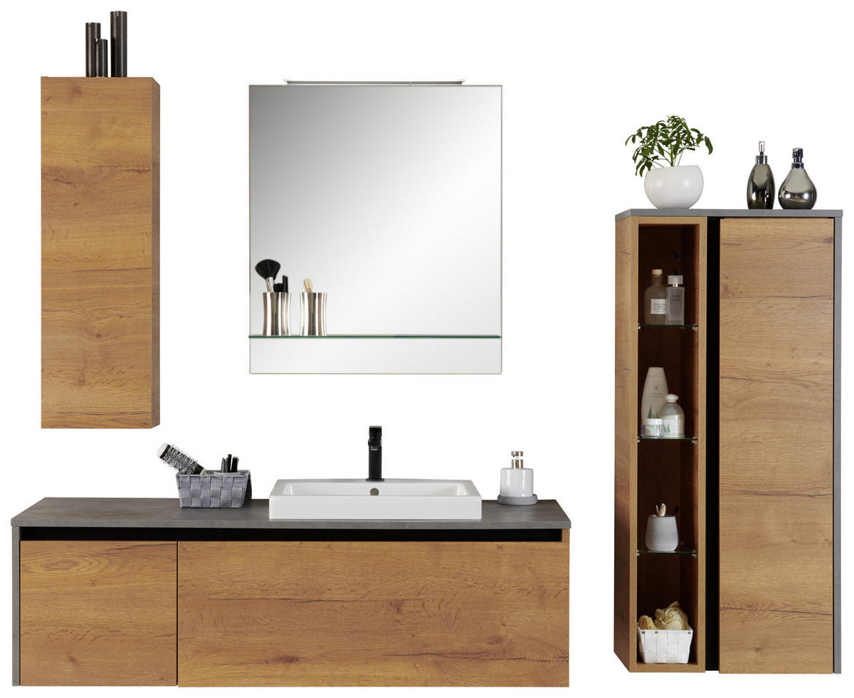 BADEZIMMER  in 142,5 cm  - Eichefarben/Weiß, Design, Glas/Keramik (142,5cm) - Moderano