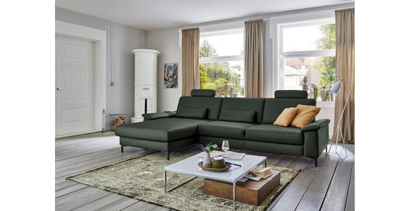 ECKSOFA in Echtleder Dunkelgrün 176/334 cm - Dunkelgrün/Schwarz, Design, Leder/Metall (176/334cm) - Dieter Knoll