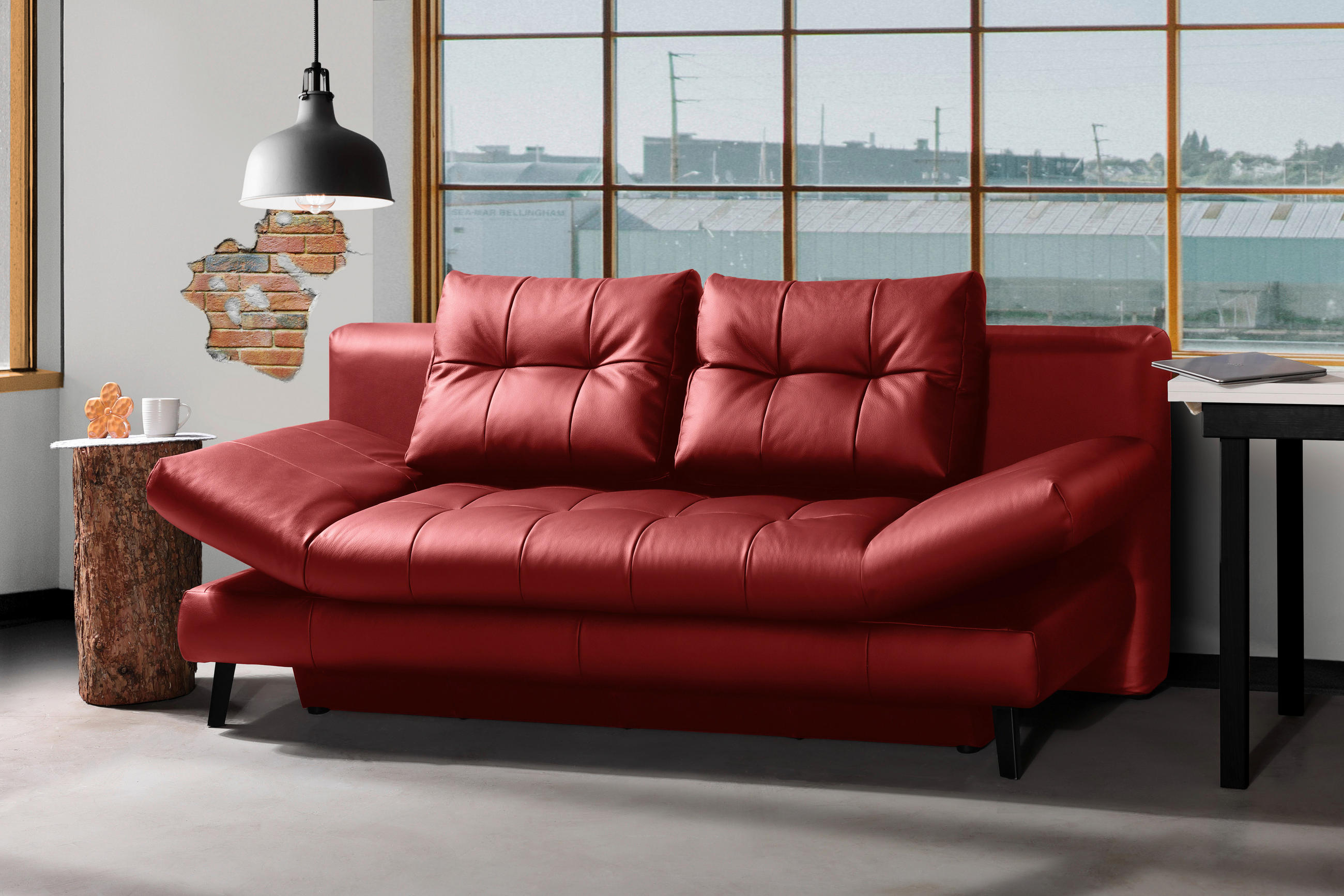 SCHLAFSOFA Rot Echtleder  - Rot/Schwarz, Design, Leder/Metall (209/94/94cm) - Novel