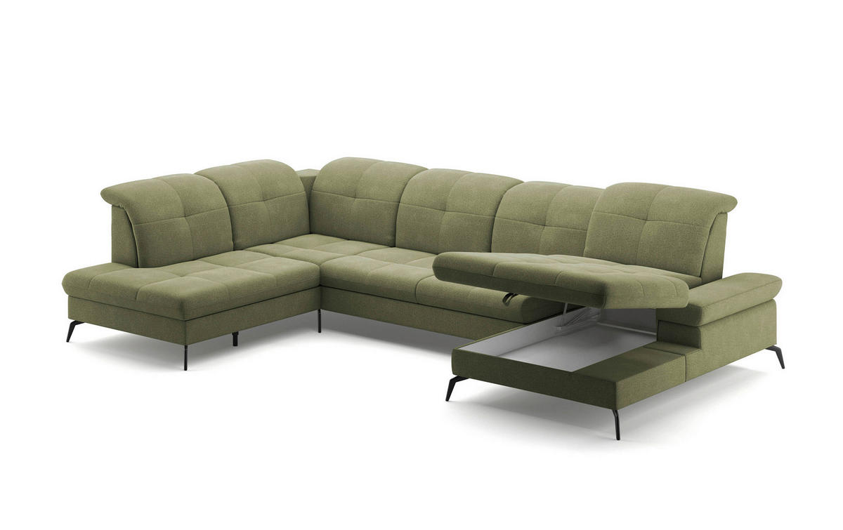 WOHNLANDSCHAFT in Flachgewebe Hellgrün  - Schwarz/Hellgrün, Konventionell, Textil/Metall (231/357/185cm) - Sit & More