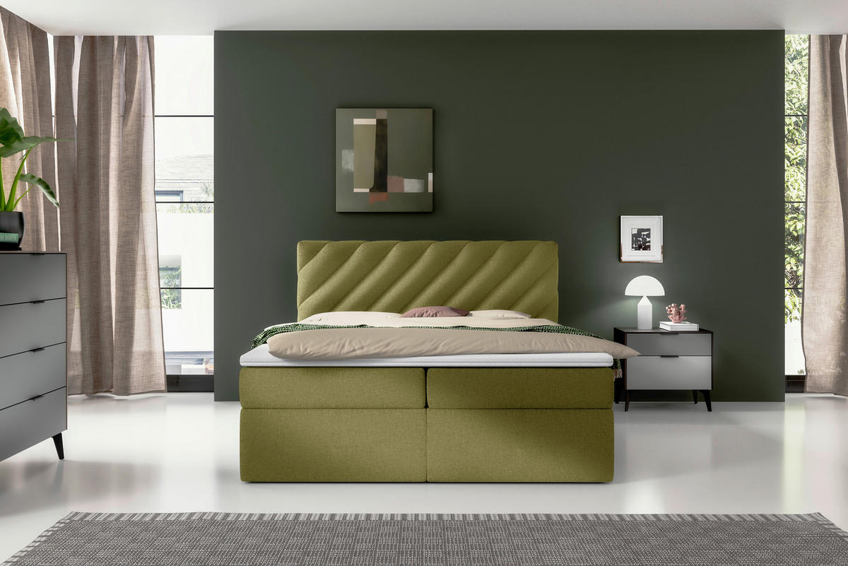 BOXSÄNG 140/200 cm  i grön  - grön/svart, Modern, textil (140/200cm) - MID.YOU