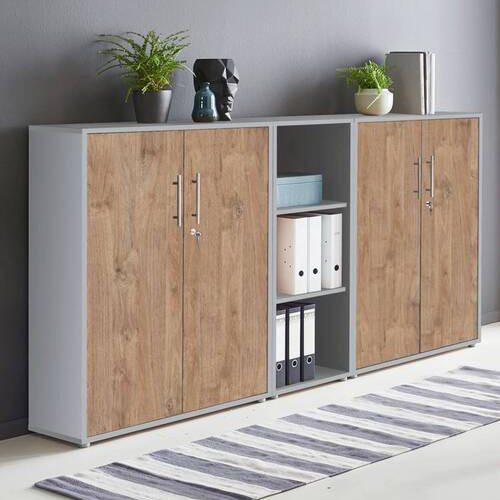 AKTENSCHRANK Grau, Eichefarben  - Eichefarben/Grau, MODERN, Holzwerkstoff (213/114/33cm) - MID.YOU