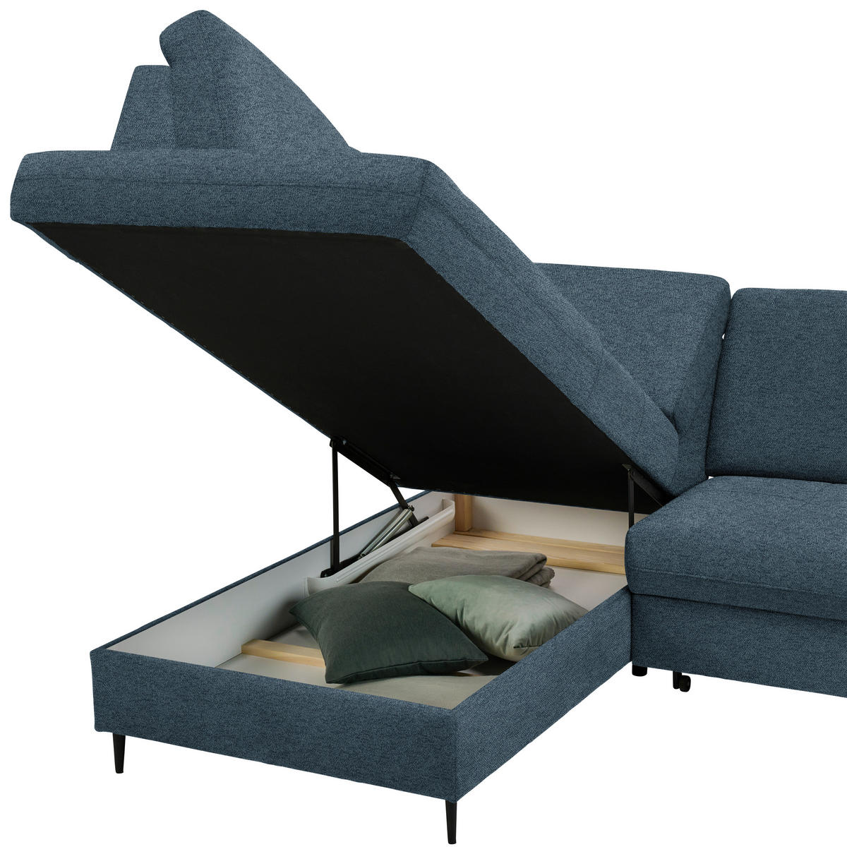 ECKSOFA in Chenille Blau  - Blau/Schwarz, Modern, Holz/Textil (184/241cm) - Carryhome