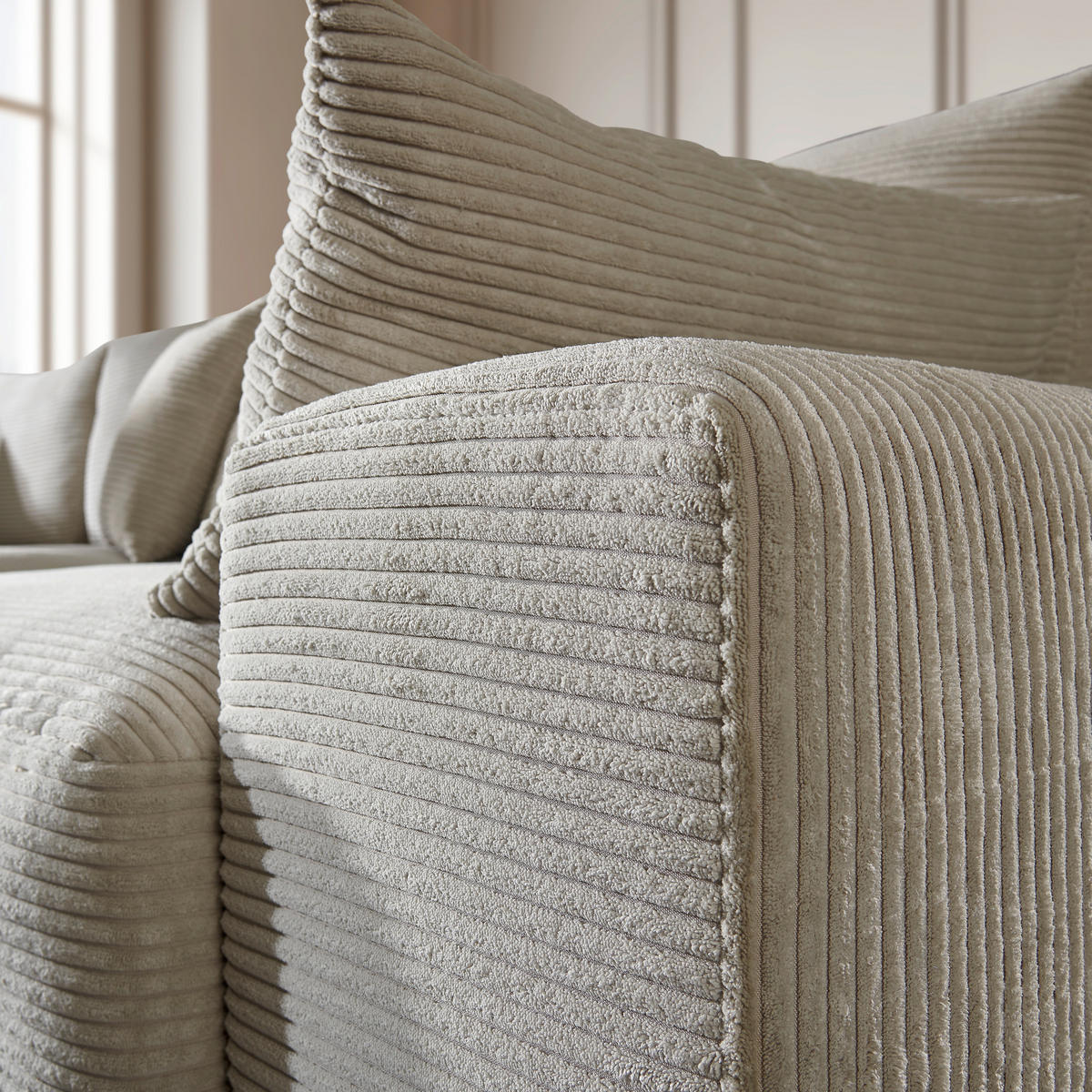 ECKSOFA in Cord Hellgrau  - Hellgrau/Schwarz, Design, Kunststoff/Textil (205/340cm) - Lomoco