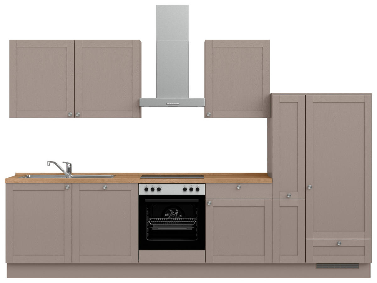 KÜCHENBLOCK Frame 330 cm  in Eichefarben, Beigebraun  - Edelstahlfarben/Eichefarben, MODERN, Holzwerkstoff/Metall (330cm) - Nobilia