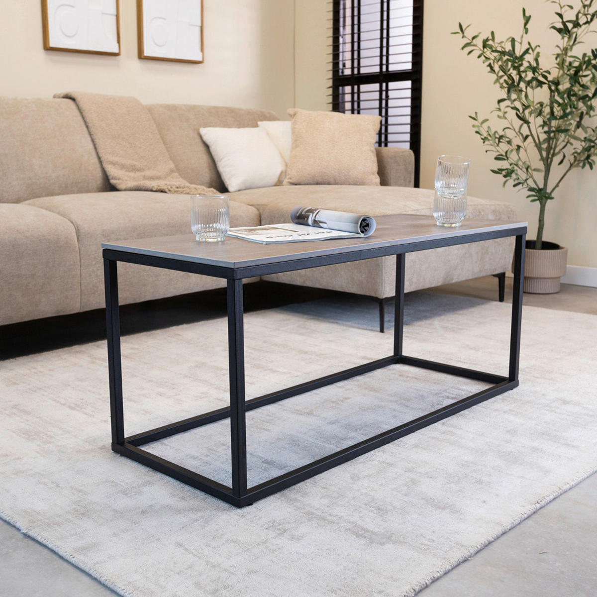 KONFERENČNÝ STOLÍK, sivá, keramika, 100/44/40 cm - čierna/sivá, Modern, kov/keramika (100/44/40cm) - MID.YOU