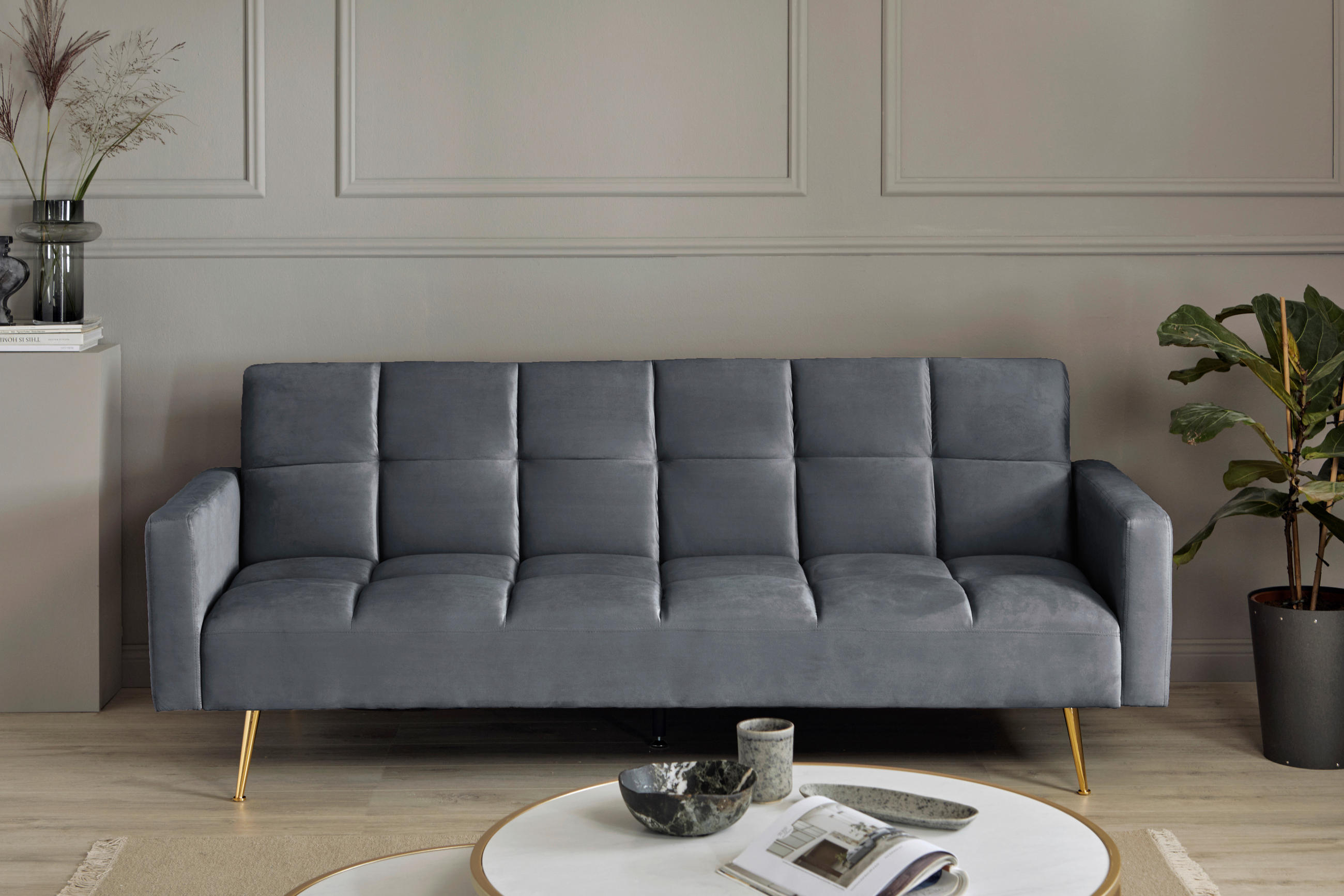 SCHLAFSOFA Grau, Platinfarben  - Platinfarben/Goldfarben, MODERN, Holz/Textil (213/84/84cm) - Livetastic