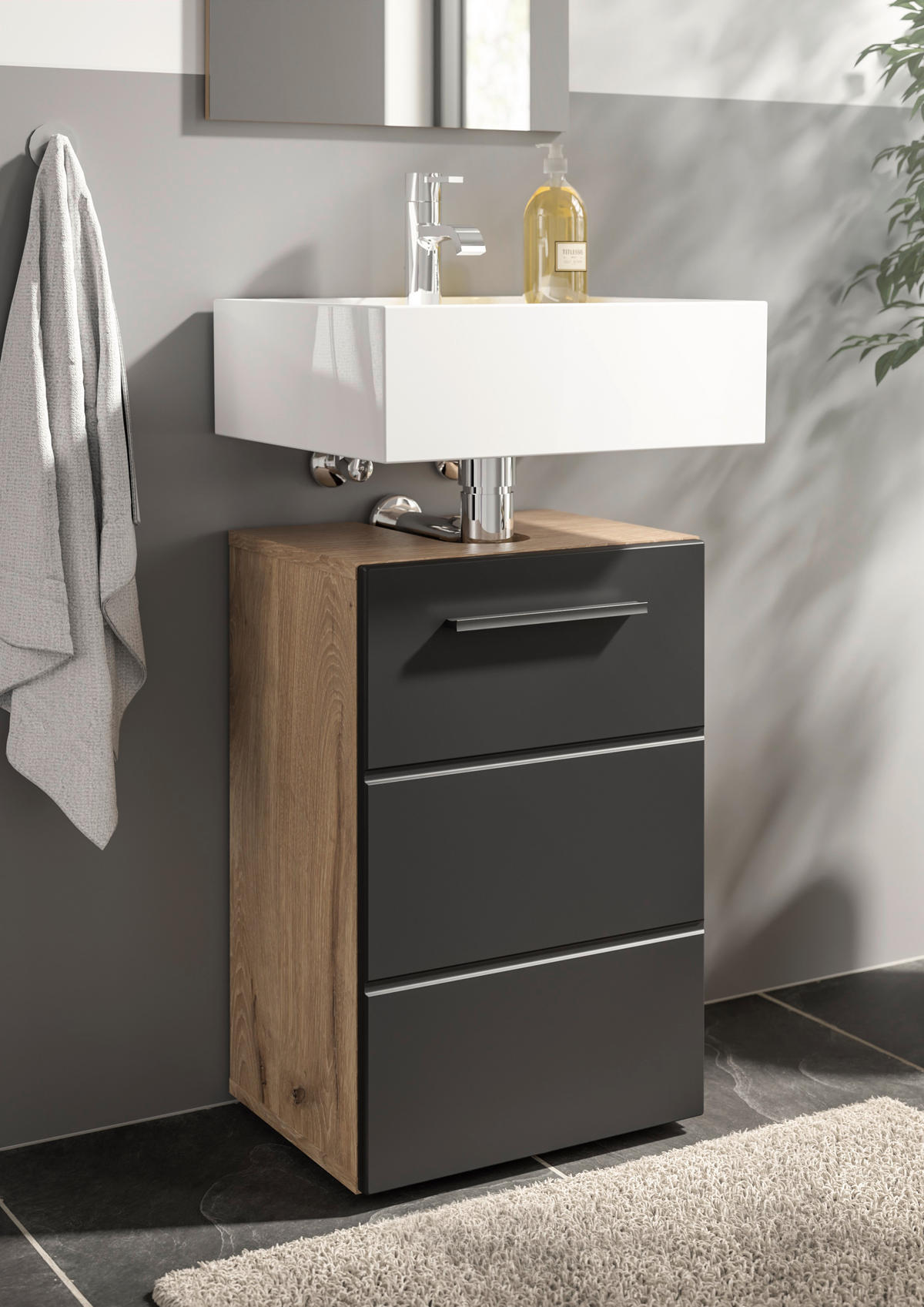 WASCHBECKENUNTERSCHRANK 40/60/31 cm  - Eichefarben/Schwarz, MODERN, Holzwerkstoff/Kunststoff (40/60/31cm) - MID.YOU