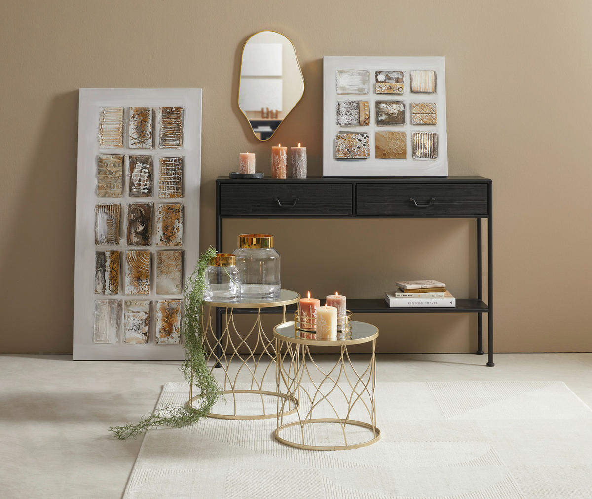 ÖLGEMÄLDE Abstraktes, Strukturen 55/55 cm  - Beige/Hellgrau, Design, Holz/Textil (55/55cm) - Monee