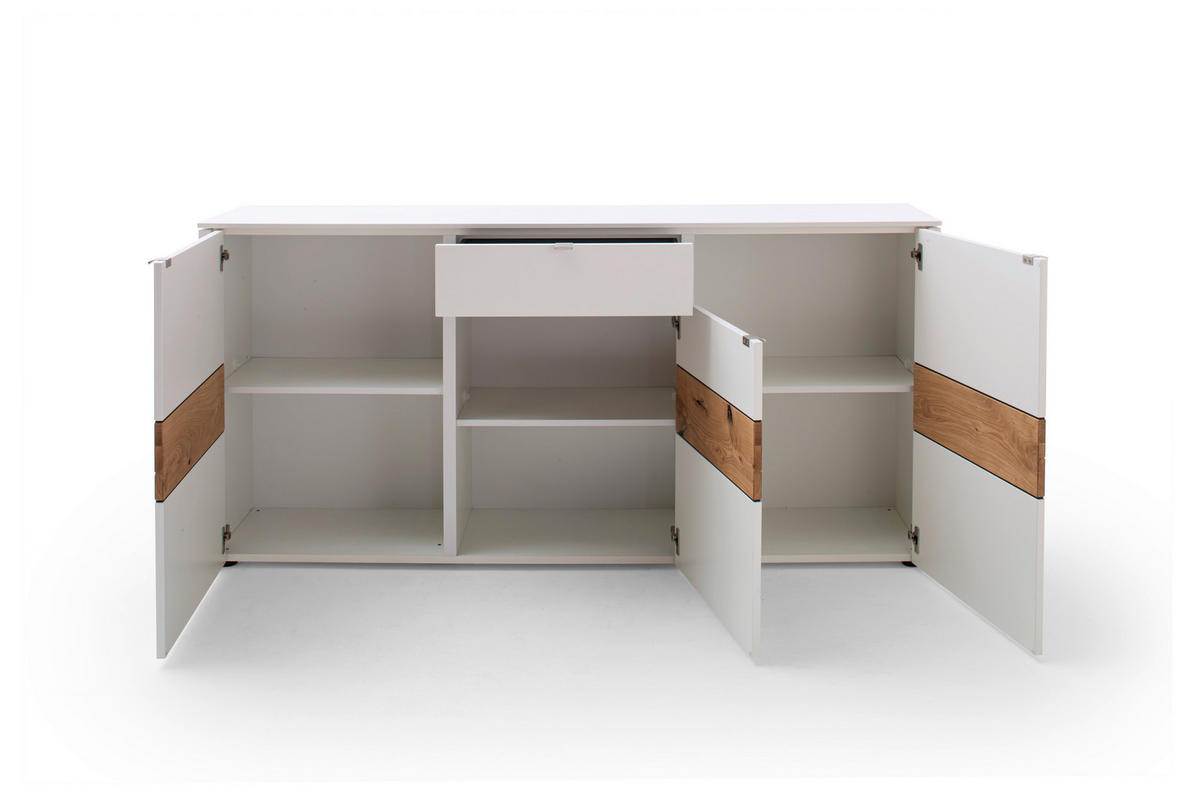 SIDEBOARD 186/89/43 cm  in Weiss, Eichefarben  - Weiss/Edelstahlfarben, Design, Holz/Holzwerkstoff (186/89/43cm) - Venjakob
