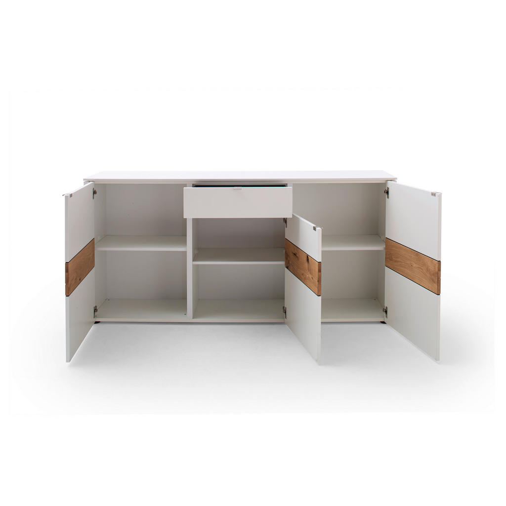 Thumbnail - Venjakob Sideboard, Weiß, Eiche, Metall, Eiche, teilmassiv, 3 Fächer, 1 Schubladen, 186x89x43 cm, Goldenes M, Made in Ge...