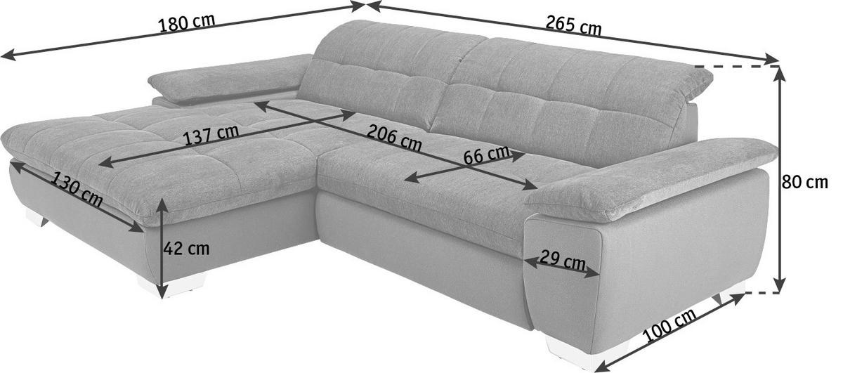 ECKSOFA in Mikrofaser Weiss  - Chromfarben/Weiss, Design, Textil/Metall (180/265cm) - Carryhome