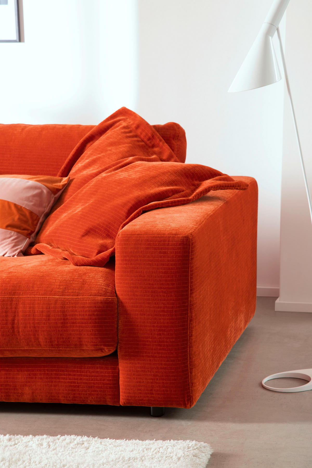 3-SITZER-SOFA in Chenille Orange  - Schwarz/Orange, Design, Kunststoff/Textil (290/86/127cm) - Lomoco