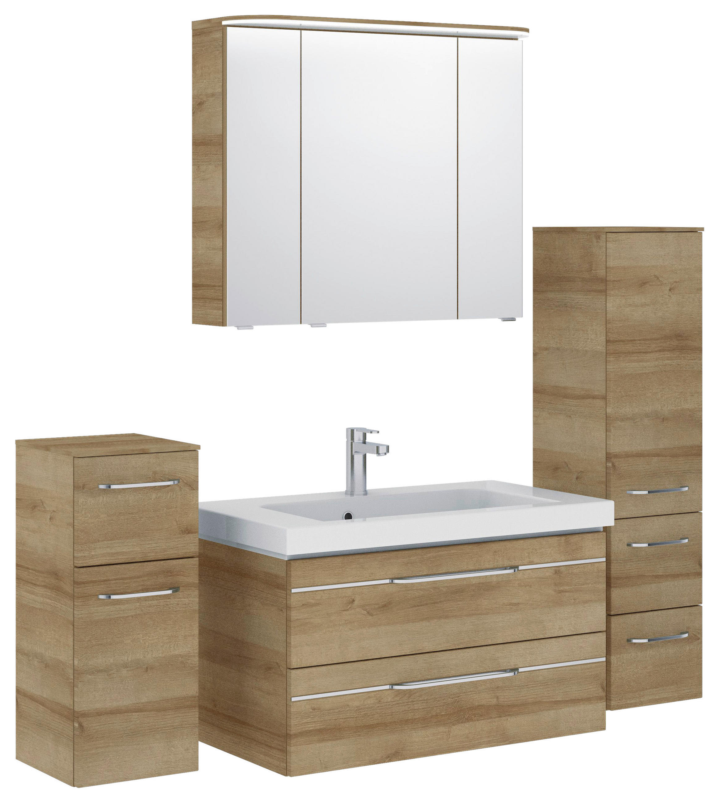 BADEZIMMER 5-teilig in 152 cm - Chromfarben/Eichefarben, KONVENTIONELL, Glas/Holzwerkstoff (152cm) - Pelipal