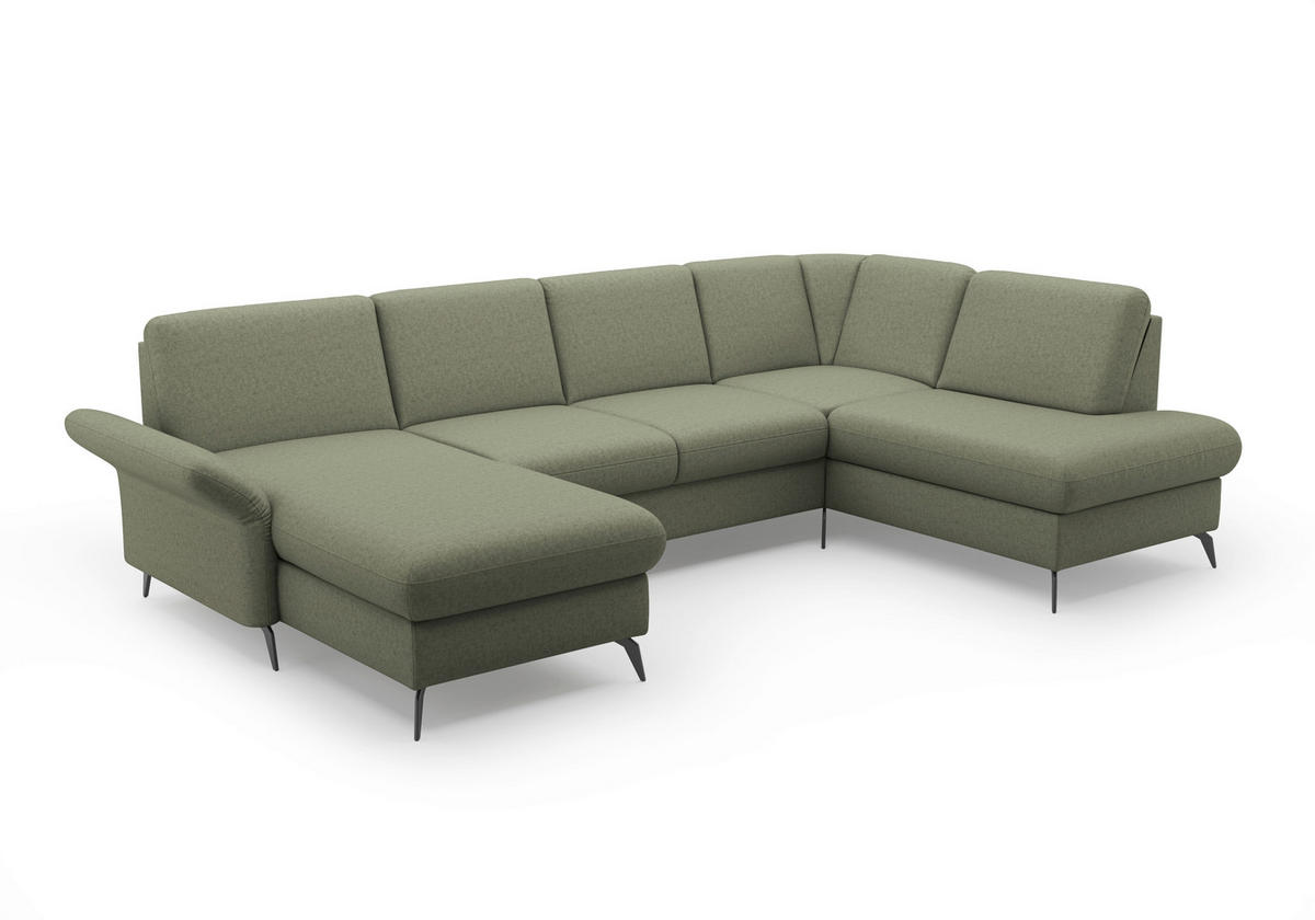 WOHNLANDSCHAFT in Flachgewebe Olivgrün  - Schwarz/Olivgrün, Konventionell, Textil/Metall (164/314/195cm) - Sit & More