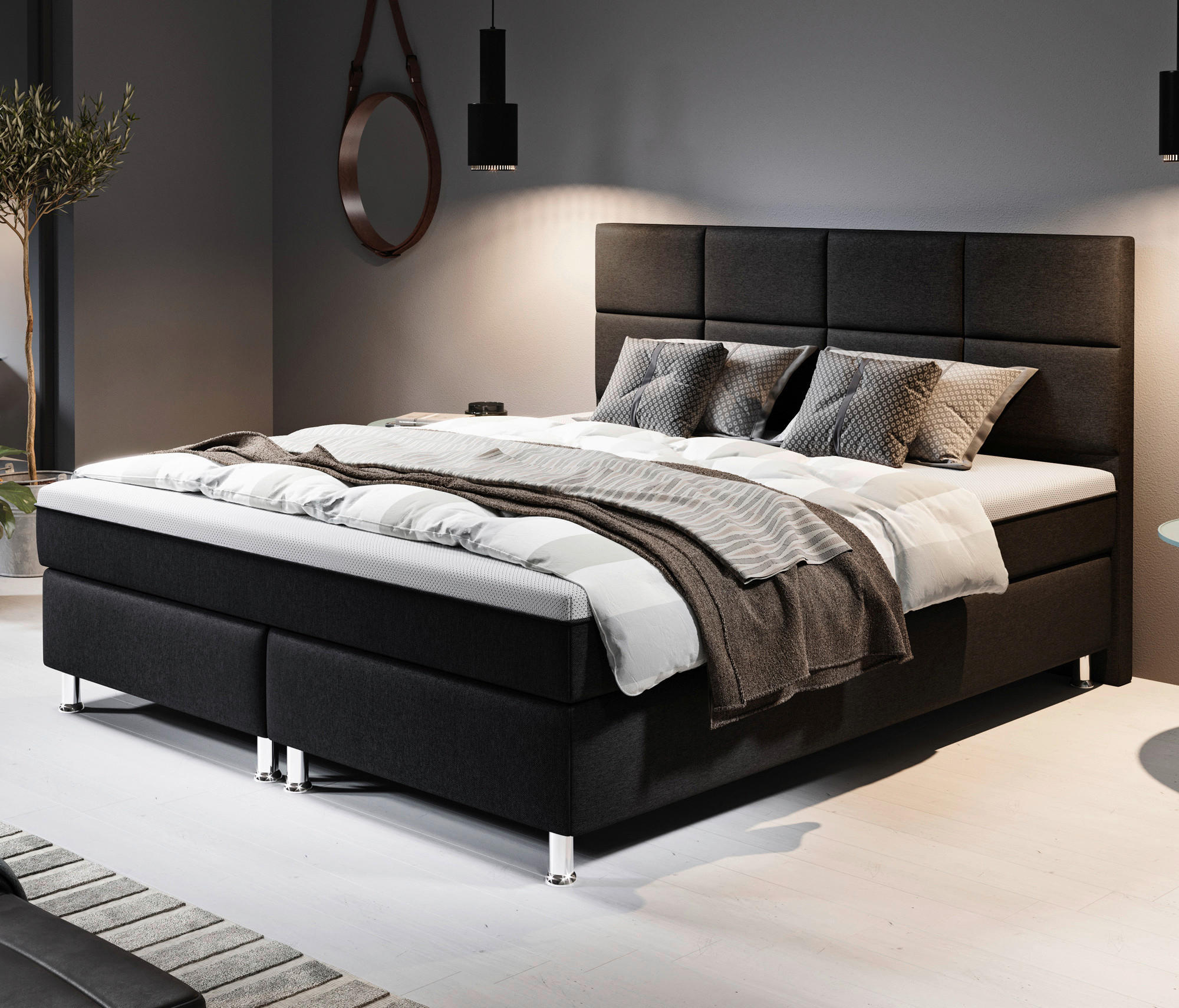 BOXSPRINGBETT 180/200 cm  in Schwarz  - Silberfarben/Schwarz, KONVENTIONELL, Textil/Metall (180/200cm) - MID.YOU