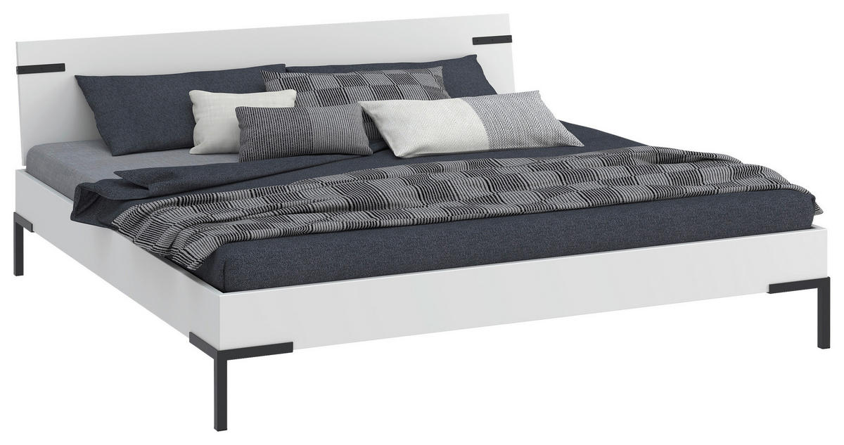 BETT 200/200 cm,  in Weiß  - Schwarz/Weiß, Design, Metall (200/200cm) - Xora