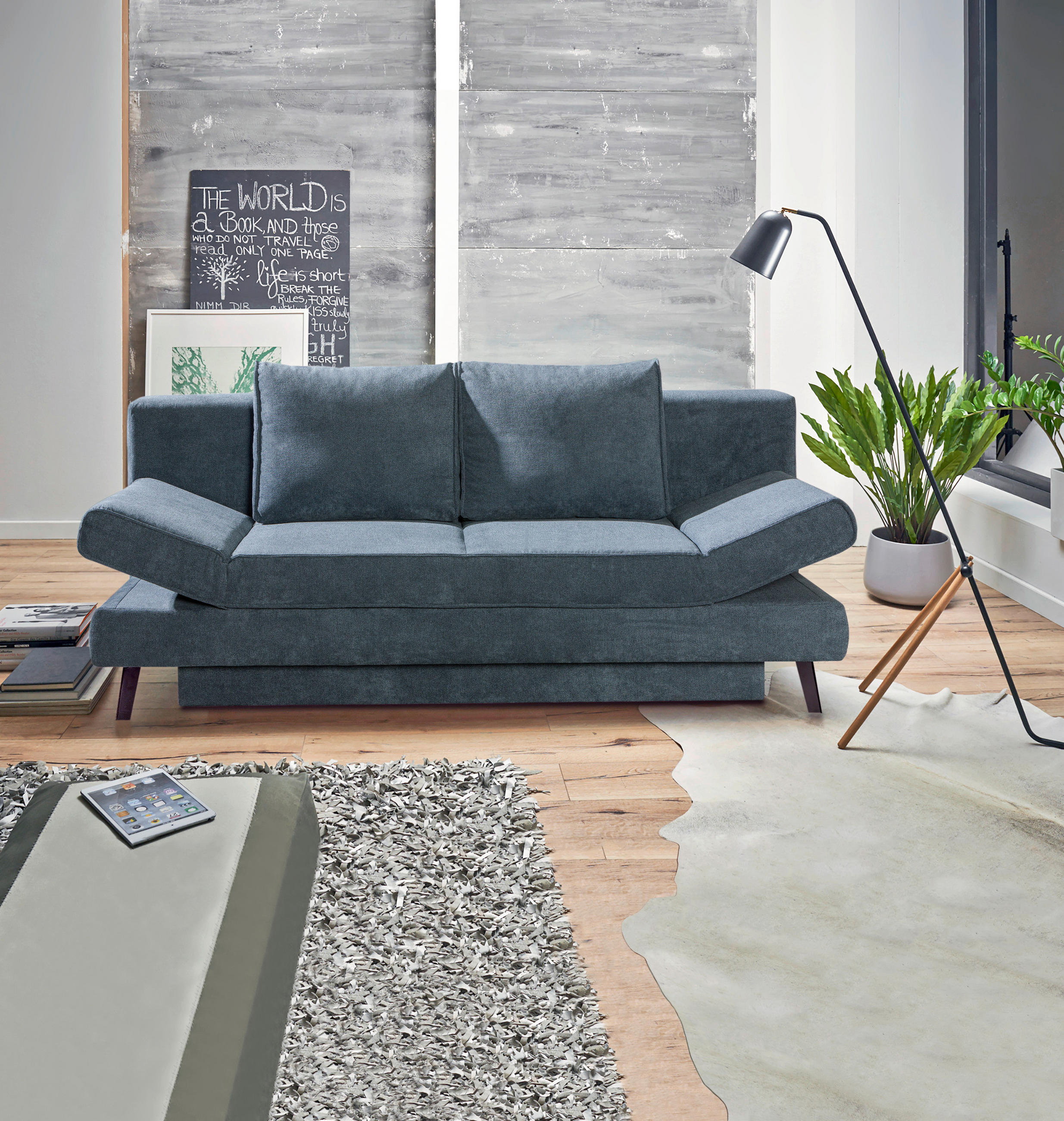 SCHLAFSOFA Grau  - Schwarz/Grau, Design, Textil/Metall (200/85/90cm) - Novel