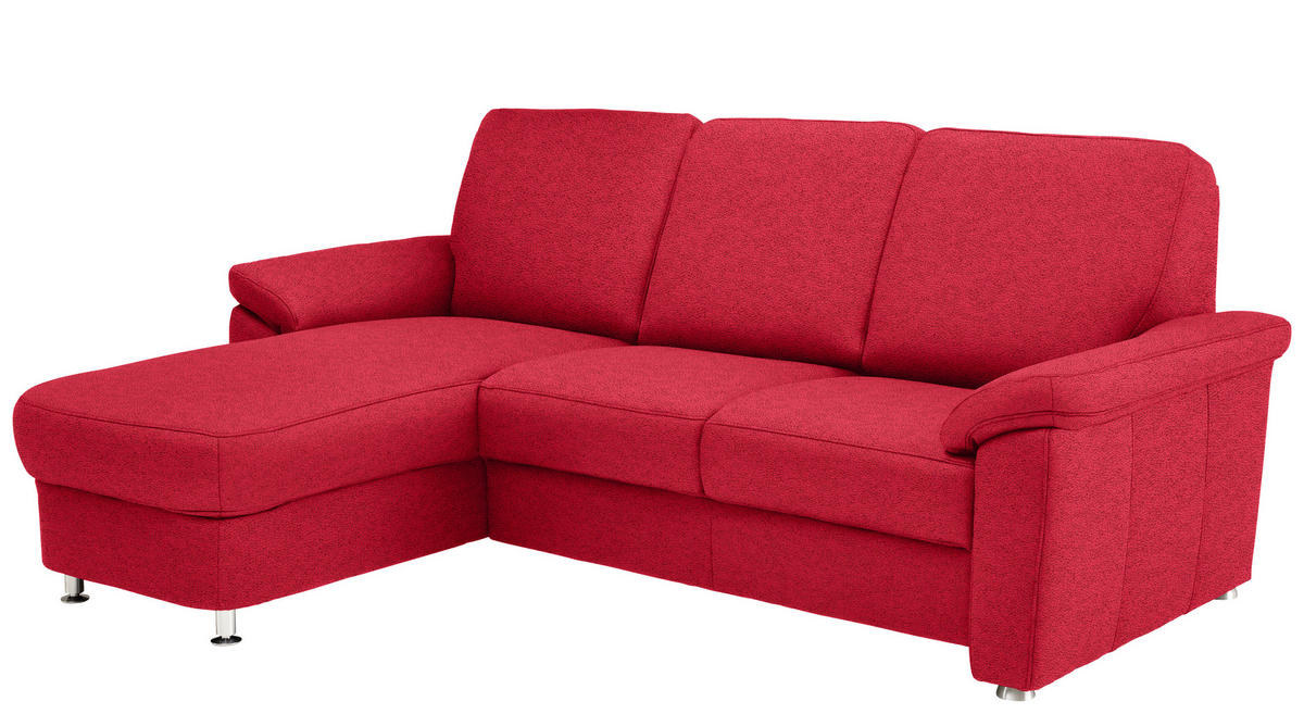ECKSOFA in Flachgewebe Hellrot  163/250 cm  - Chromfarben/Hellrot, KONVENTIONELL, Textil/Metall (163/250cm) - Beldomo System
