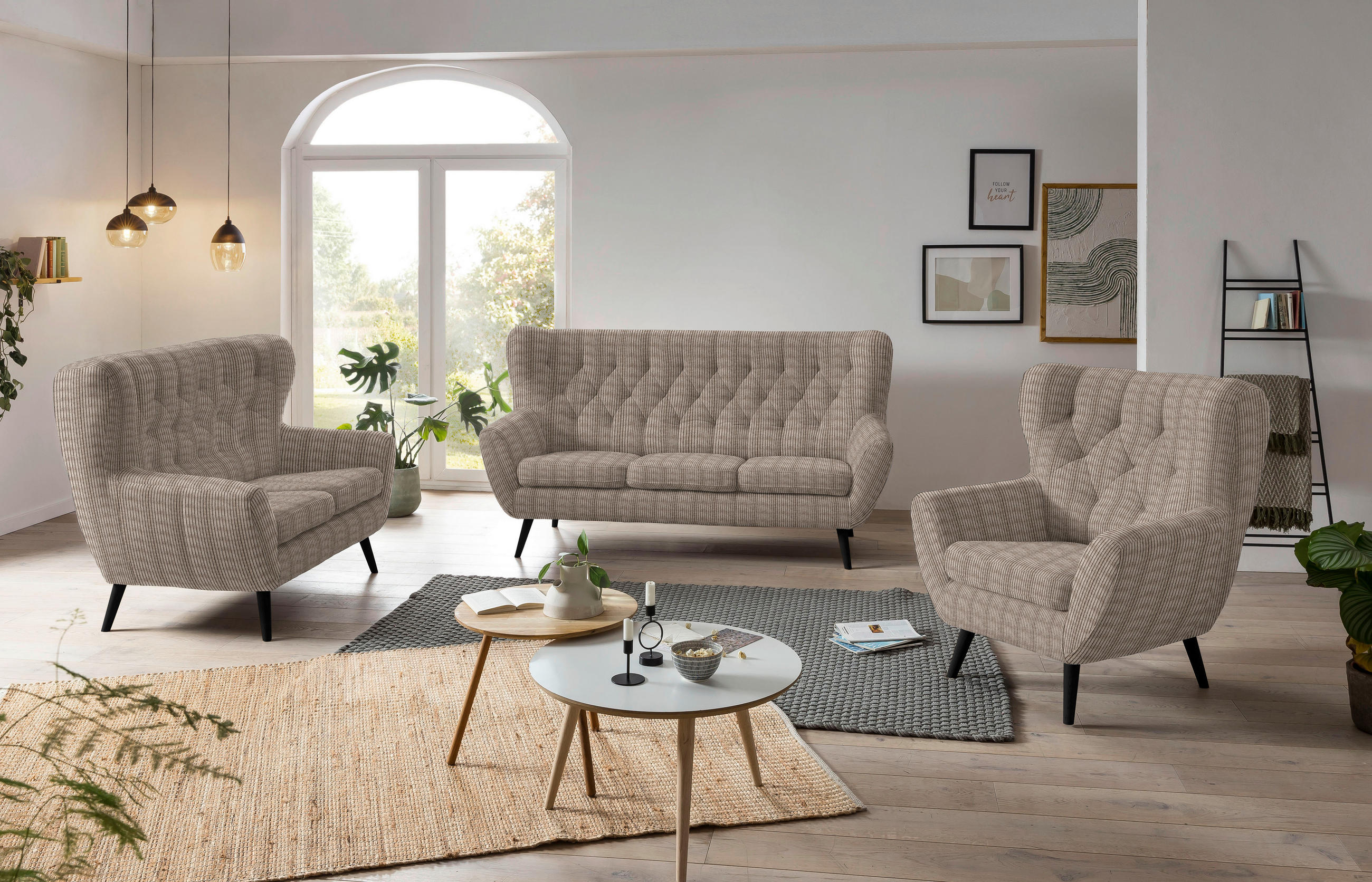 3-SITZER-SOFA in Cord Braun  - Schwarz/Braun, Design, Holz/Textil (187/101/95cm) - Stylife