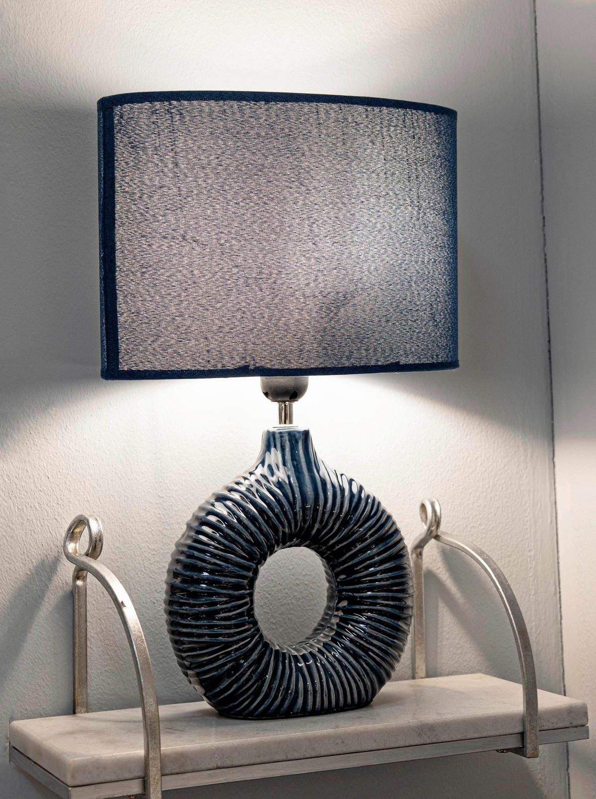 TISCHLEUCHTE   - Blau, Basics, Keramik/Textil (28.5/15/43cm)