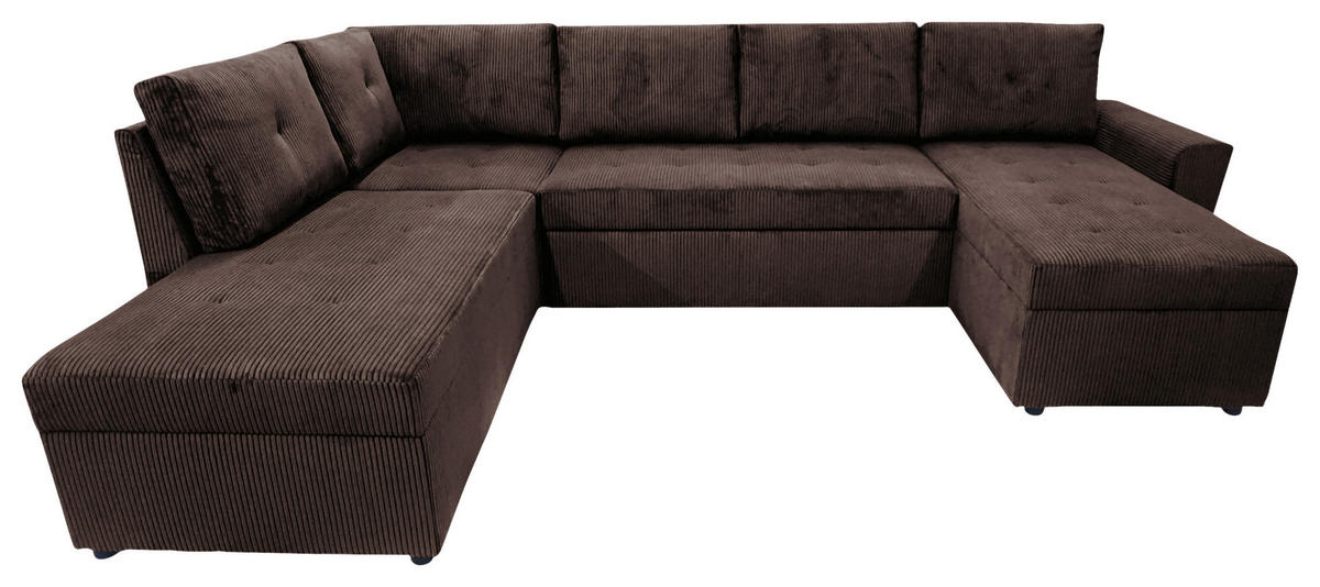 WOHNLANDSCHAFT TERMOLI Braun Cord  - Schwarz/Braun, Design, Kunststoff/Textil (155/296/155cm) - MID.YOU