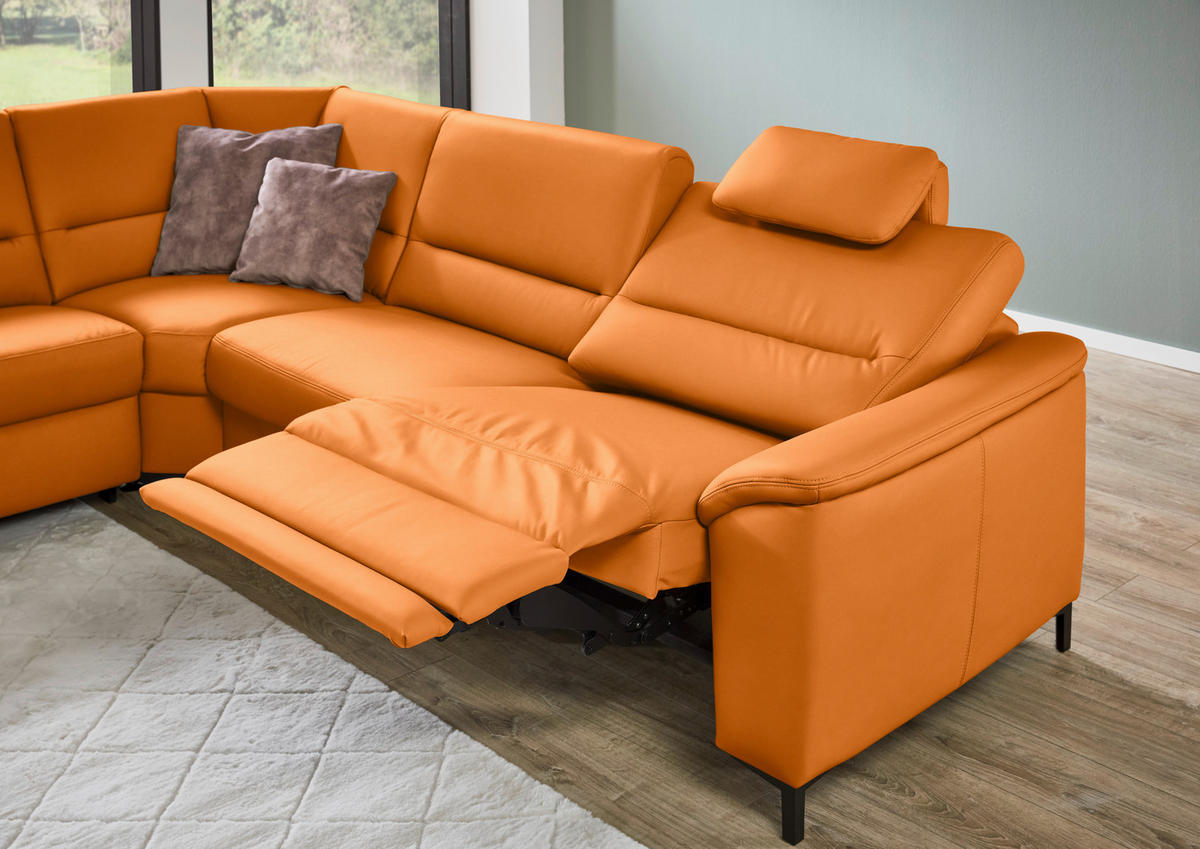 ECKSOFA  in Echtleder Orange  249/290 cm  - Schwarz/Orange, KONVENTIONELL, Leder/Metall (249/290cm) - Beldomo Premium