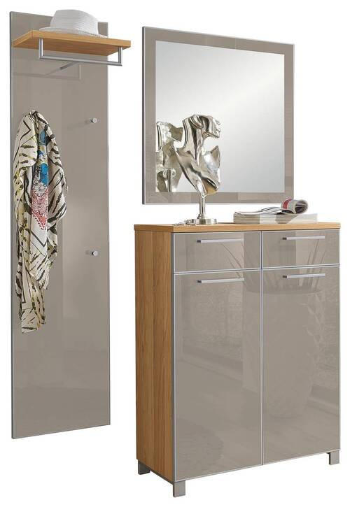 GARDEROBE 3-teilig  in 135/195/37 cm  - Taupe/Eichefarben, Design, Glas/Holz (135/195/37cm)