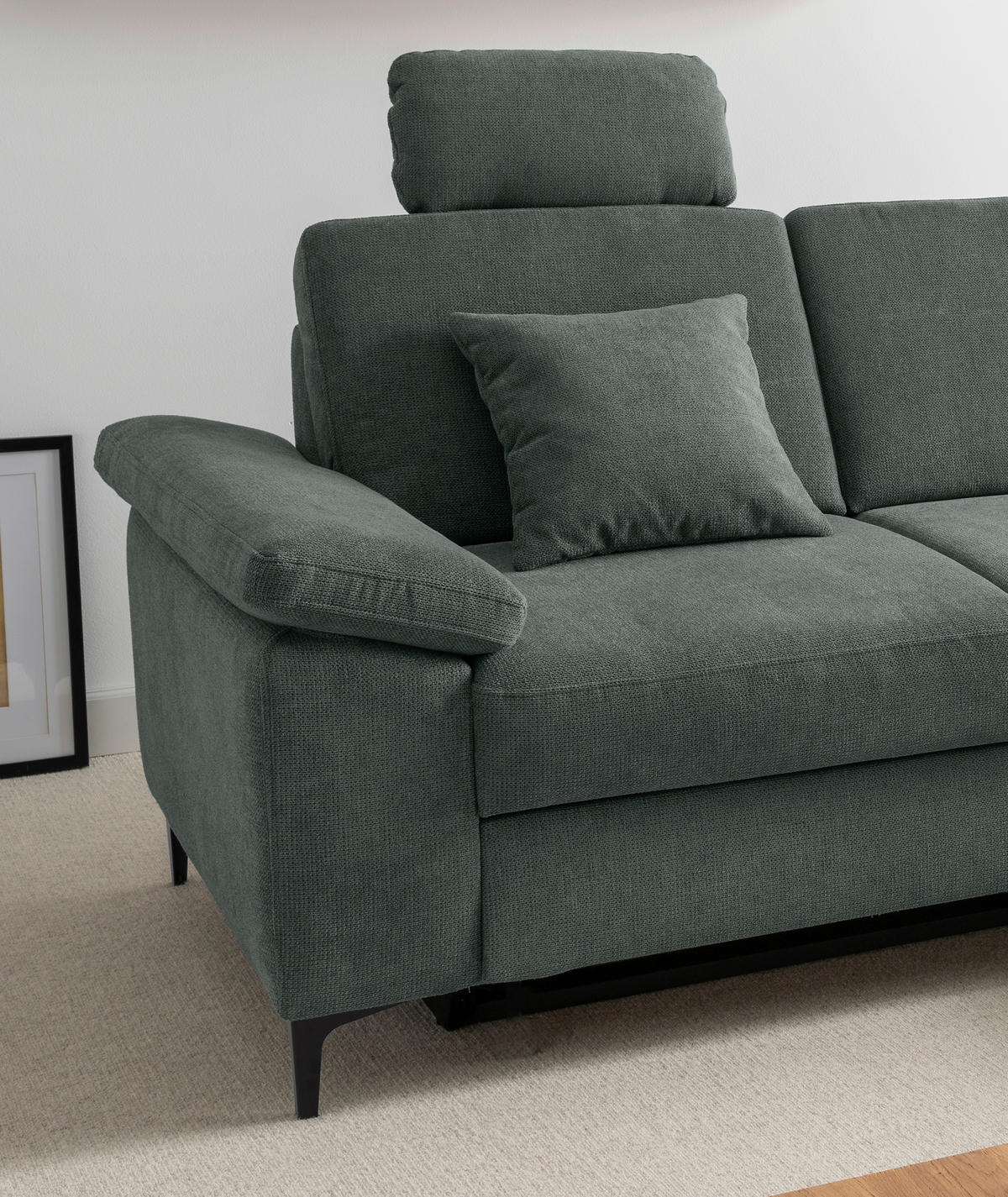 ECKSOFA Chenille Dunkelgrün  - Dunkelgrün/Schwarz, Konventionell, Textil/Metall (245/151cm) - Livetastic