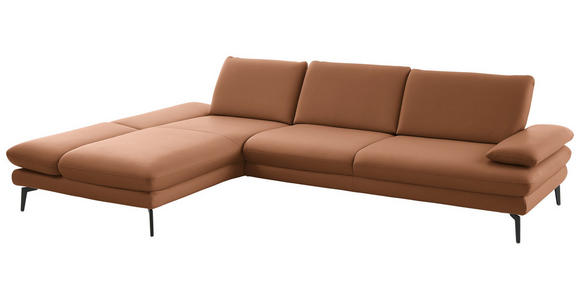 ECKSOFA in Echtleder Hellbraun 195/308 cm - Hellbraun/Schwarz, Design, Leder/Metall (195/308cm) - Dieter Knoll