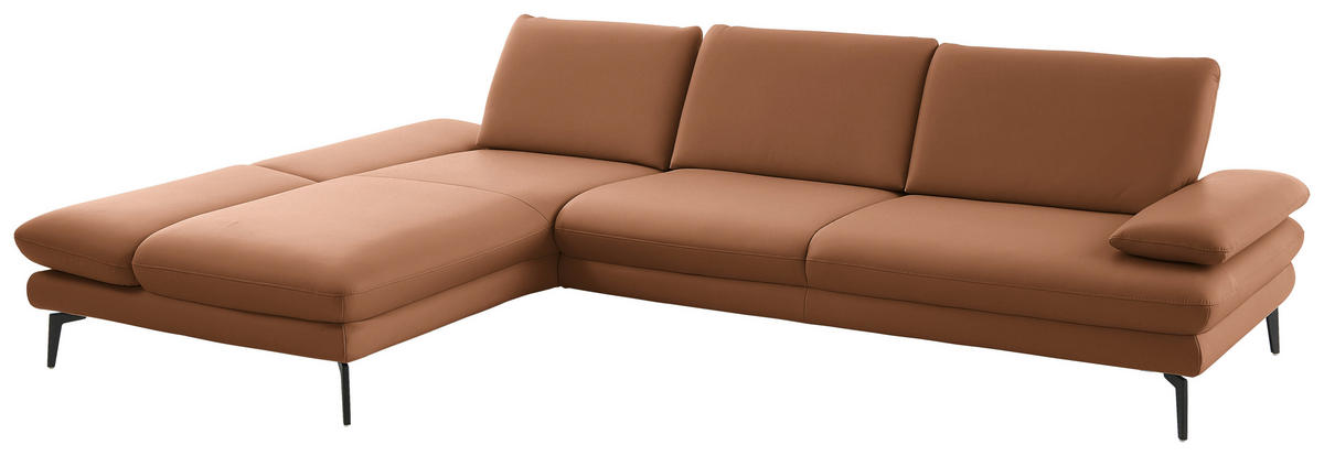 ECKSOFA in Echtleder Hellbraun  - Hellbraun/Schwarz, Design, Leder/Metall (195/308cm) - Dieter Knoll