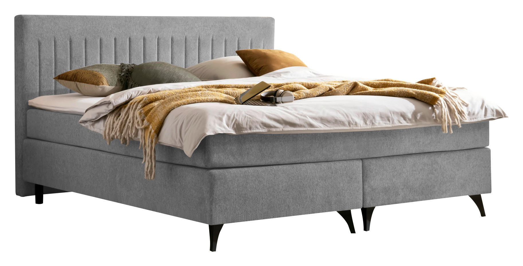 BOXSPRINGBETT 180/200 cm  in Grau  - Schwarz/Grau, Basics, Textil/Metall (180/200cm) - Boxxx
