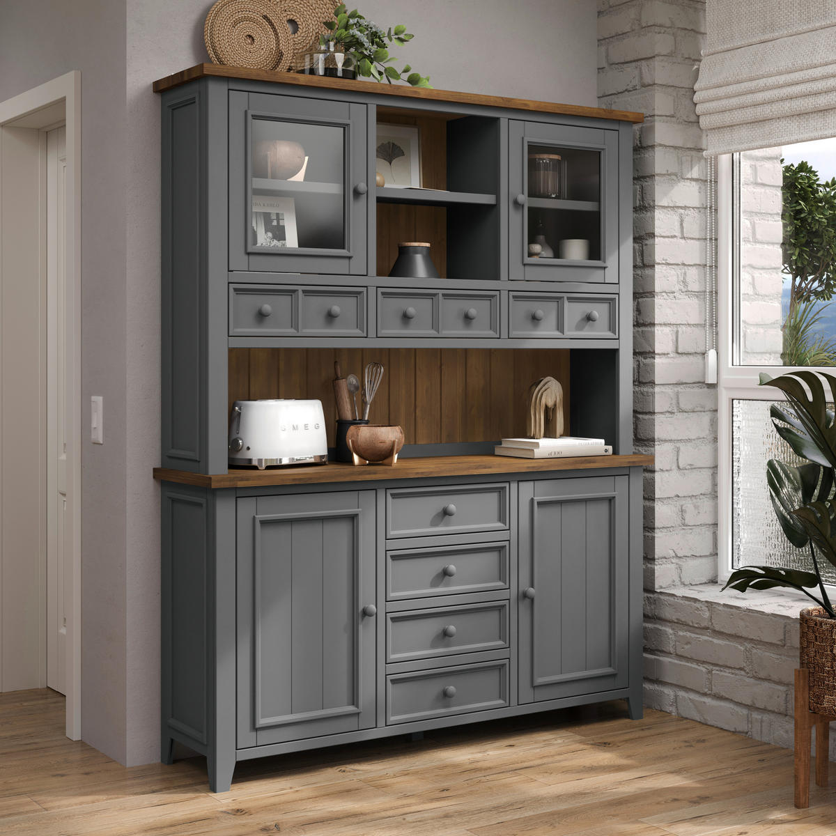 BUFFET 159/200/40 cm  in Anthrazit, Eiche dunkel  - Eiche dunkel/Anthrazit, MODERN, Glas/Holz (159/200/40cm) - MID.YOU