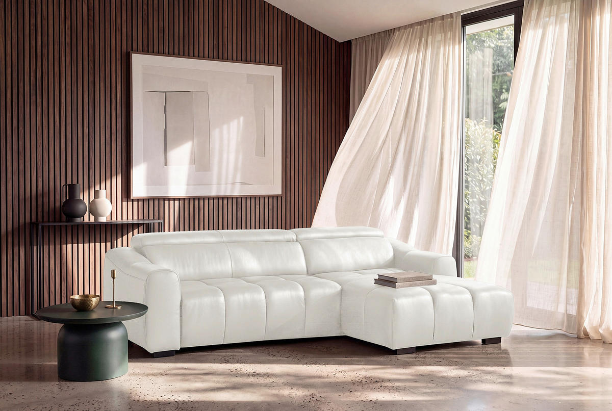 ECKSOFA  Echtleder Weiss  - Weiss/Schwarz, Design, Leder/Kunststoff (274/177cm) - Livetastic