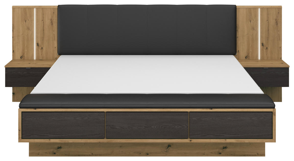 SÄNGSYSTEM 180/200 cm  i svart, ek Artisan   - svart/ek Artisan, Modern, trämaterial/textil (180/200cm) - Rauch Möbel
