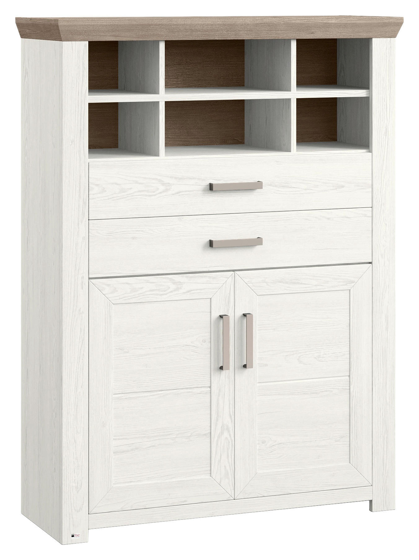 HIGHBOARD Weiß, Eichefarben - Eichefarben/Weiß, Design, Holzwerkstoff/Metall (104,4/142,6/42,2cm) - SetOne by Musterring